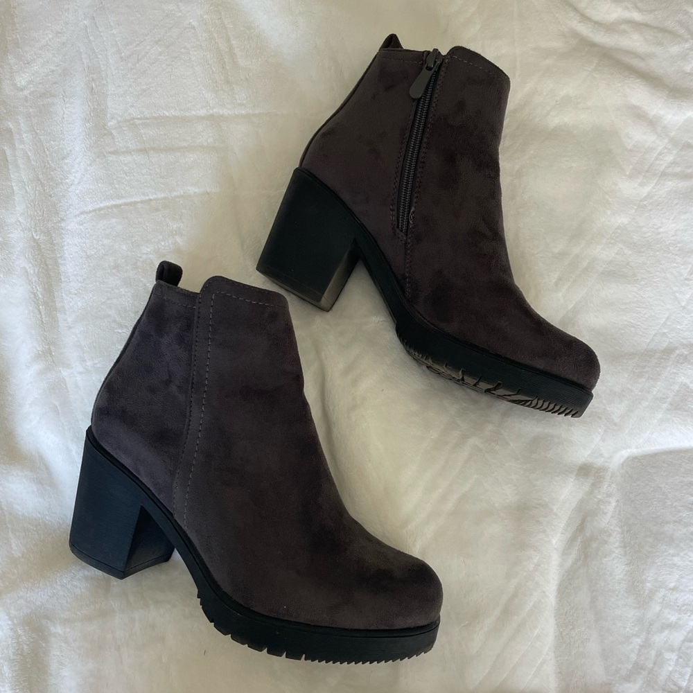 Grey Suede Heeled Ankle Boots